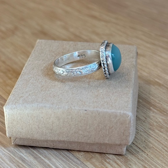 Russian Jade Stone in Etched Sterling Silver Setting Size 7 - Picture 3 of 10